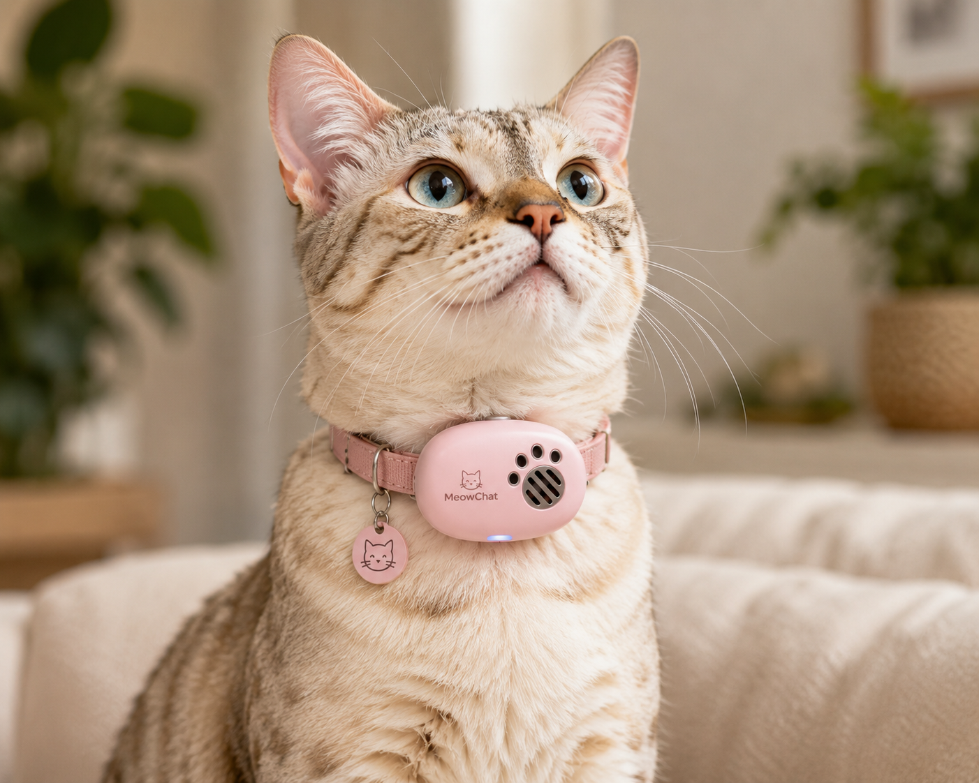 cat wearing MeowChat smart collar
